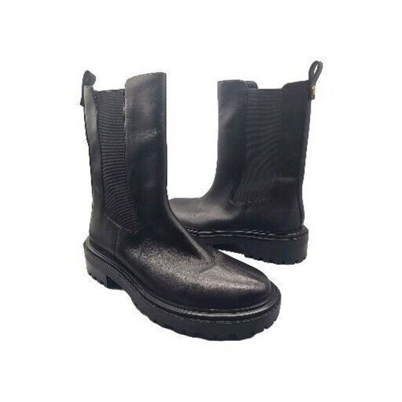 TORY BURCH Womens Benton Boots Pull On Chelsea Black Leather Midcalf sz 10.5 New